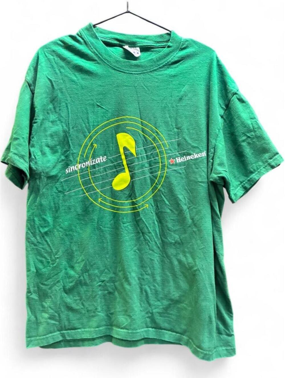 90s Heineken beer music tee with yellow musical note graphic